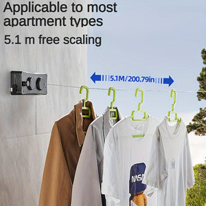 [Popular Choice] Adjustable 5.1m Stainless Steel Retractable Double Line Clothesline - Durable Indoor Invisible Roll-Up Drying Rope with Ant