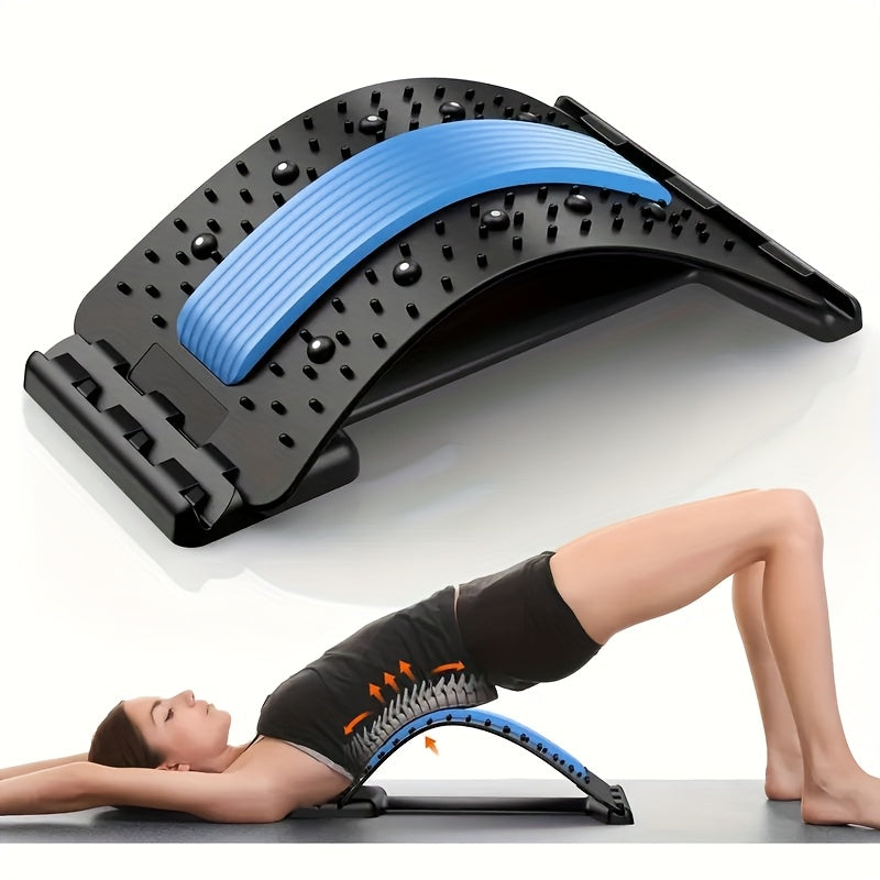Adjustable Multi-Level Back & Neck Massager Board - Manual Stretch Relax for Muscle Relaxation, Fitness, Office, Sports & Running - Blue PVC Material, Compact Design for Easy Storage & Use, Fitness Recovery Aid | Multifunctional Stretcher | Easy Storage D