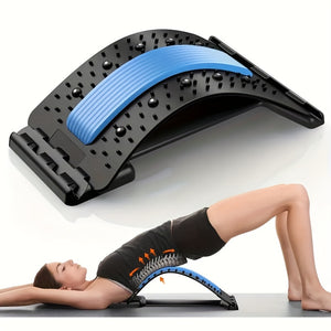 Adjustable Multi-Level Back & Neck Massager Board - Manual Stretch Relax for Muscle Relaxation, Fitness, Office, Sports & Running - Blue PVC Material, Compact Design for Easy Storage & Use, Fitness Recovery Aid | Multifunctional Stretcher | Easy Storage D