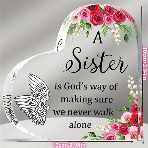 1pc, Acrylic Heart Sister Gift From Sister Keepsake Paperweight A Sister Is God's Way Of Making Sure We Never Walk Alone Valentines Gift Memory Gifts Birthday Gifts For Sisters