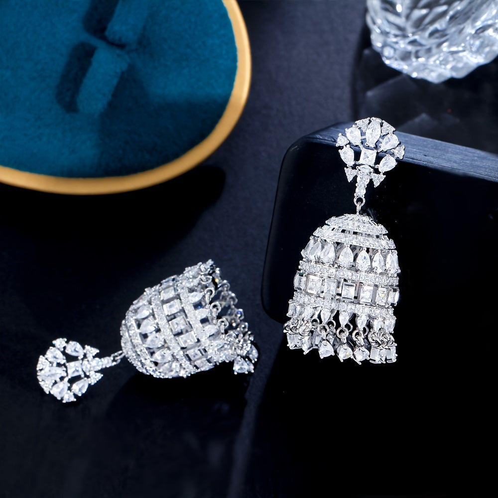 Exquisite Dangling Drop Chunky Zirconia Statement Luxury Long Chandelier Bridal Wedding Earrings for Women