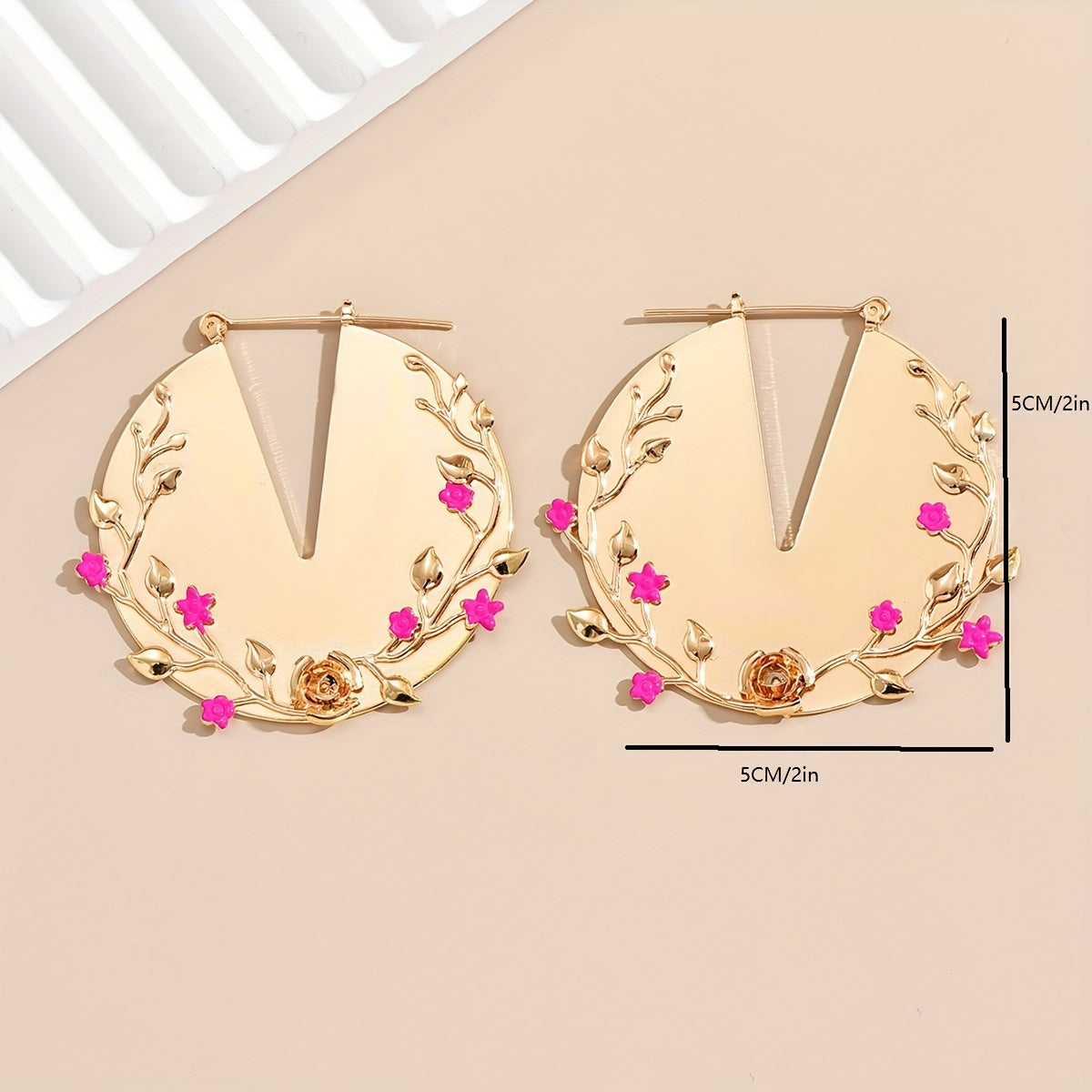 Golden Flower Leaf Hoop Earrings Chunky Personality Ear Accessories For Women