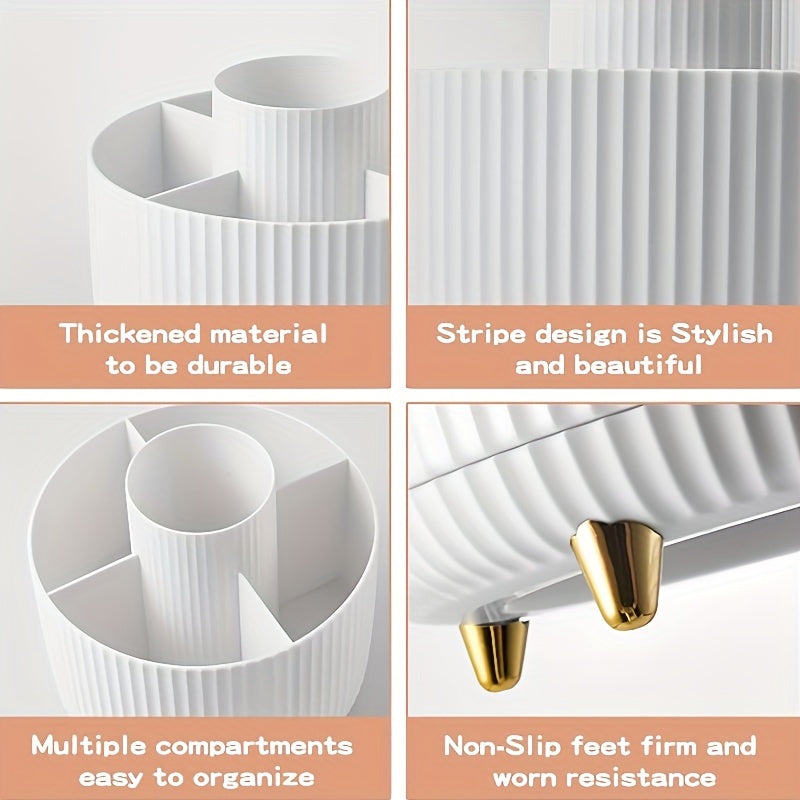 360° Rotating Makeup Organizer - 1pc Plastic Cosmetic Storage with 5 Compartments - Multi-Functional Holder for Brushes, Lipsticks, Skin Car