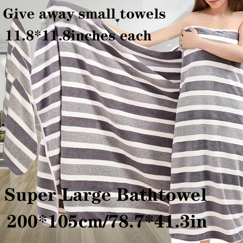 4pcs Set, Extra Large 41.34x78.74inch Star Striped Towel with 1pc, - Includes 3pcs 11.81*11.81inch Square Towels, Strong Absorbency Coral Fiber, Quick-Dry, Non-Shedding, Durable - Perfect for Home, Beach, Outdoor - Ideal Holiday Gift, Towel | Modern Towel