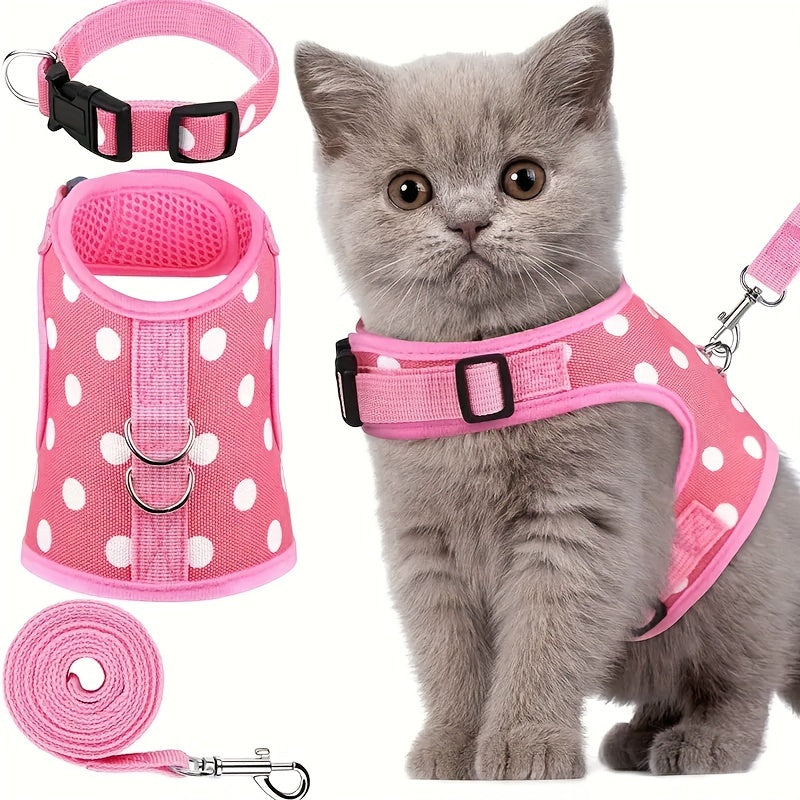 3pcs Set Fruit Printed Small Dog Harness With Leash And Collar Set, Pet Harness For Cat Puppies Walking, Cat Vest Harness Pet Leash And Coll