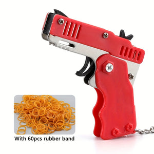 1pc Mini Toy Metal Gun With Rubber Band Fun Folding Pistol Keychain Children's Birthday Gift Toy