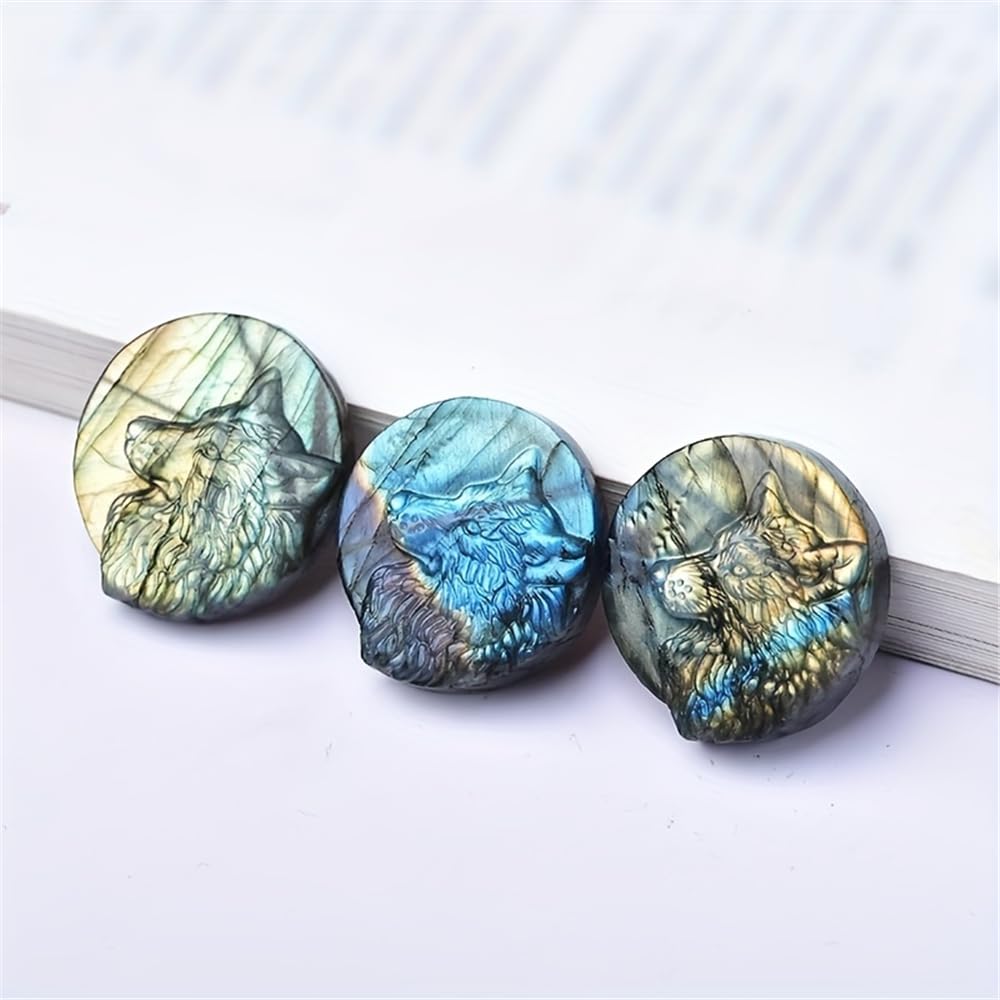 Beautiful Natural Labradorite Carving Wing Ornments Healing Crystal Skull Collectible Figurines Reiki Decor