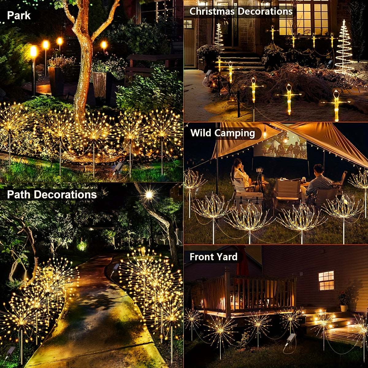 4pcs Solar Led Fireworks Lights, 8 Modes, Outdoor Waterproof Solar Garden Fireworks Lights, Starburst Stake Lights, Yard Balcony, Pathway La