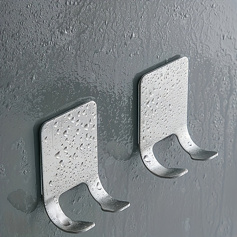Set Of 2 Silvery Adhesive Wall Hooks, No Need To Drill Bathroom Shaver Holder, Stainless Steel Door Back Wall Hook, Bedroom Hat Hook, Bathro