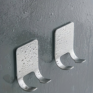 Set Of 2 Silvery Adhesive Wall Hooks, No Need To Drill Bathroom Shaver Holder, Stainless Steel Door Back Wall Hook, Bedroom Hat Hook, Bathro