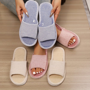 Women's Slip-On Indoor House Slippers - Soft Fabric Casual Warm All-Season Comfort with EVA Sole, Light Blue & Pink Options for Home Lounge, Cute Slippers, Striped Pattern Slipper, Cushioned Comfort