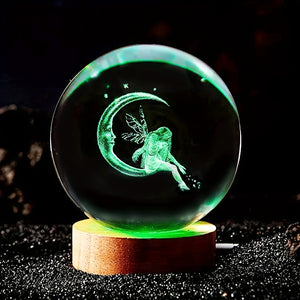 1pc Crystal Ball Multi-coloured Night Light, 3D Moon & Fairy Laser Engraved Night Light, For Girlfriend Classmate Wife Creative Birthday Gif