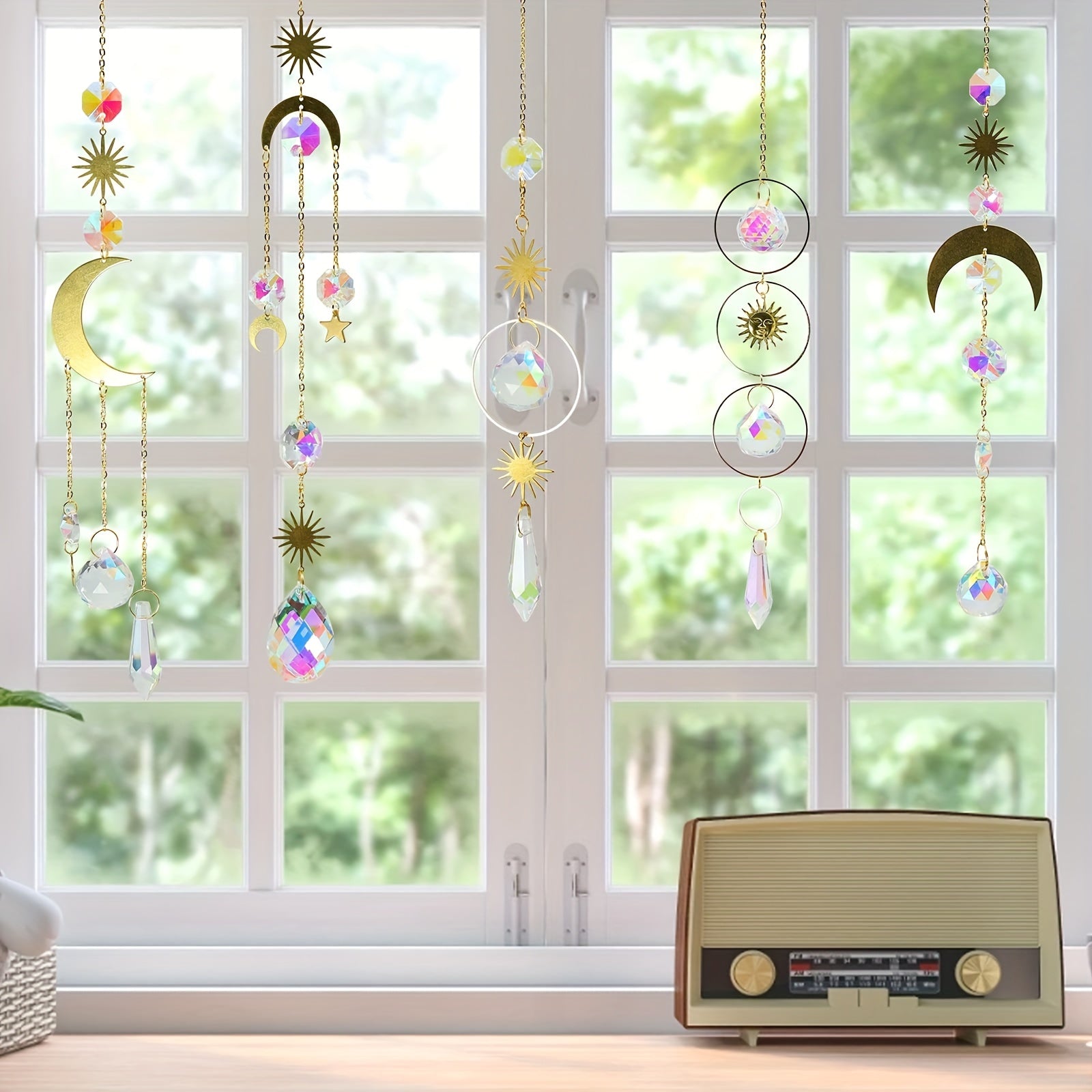 6pcs Colorful Crystals Suncatcher Hanging Sun Catcher With Chain Pendant Ornament Crystal Balls For Window Home Garden Christmas Day Party W