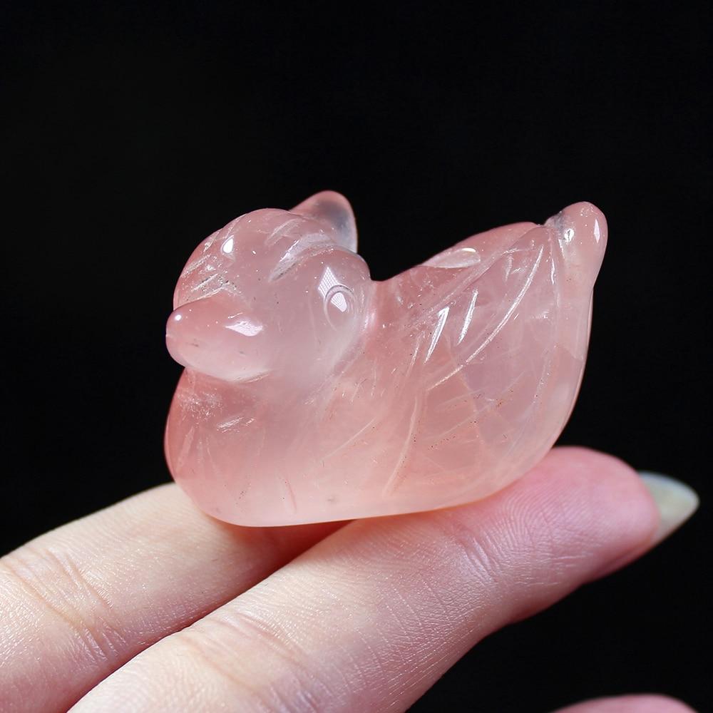 Rose quartz mandarin duck Natural stone carved Lover symbolize Figurine Green aventurine stand Chakra Reki Decoration