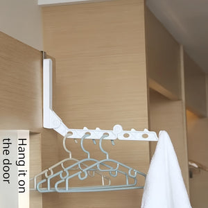 1pc Folding Clothes Drying Rack, Portable Over-The-Door Hook Hanger, Space-Saving Wardrobe Balcony Bathroom Clothes Hanging Rack Accessory f