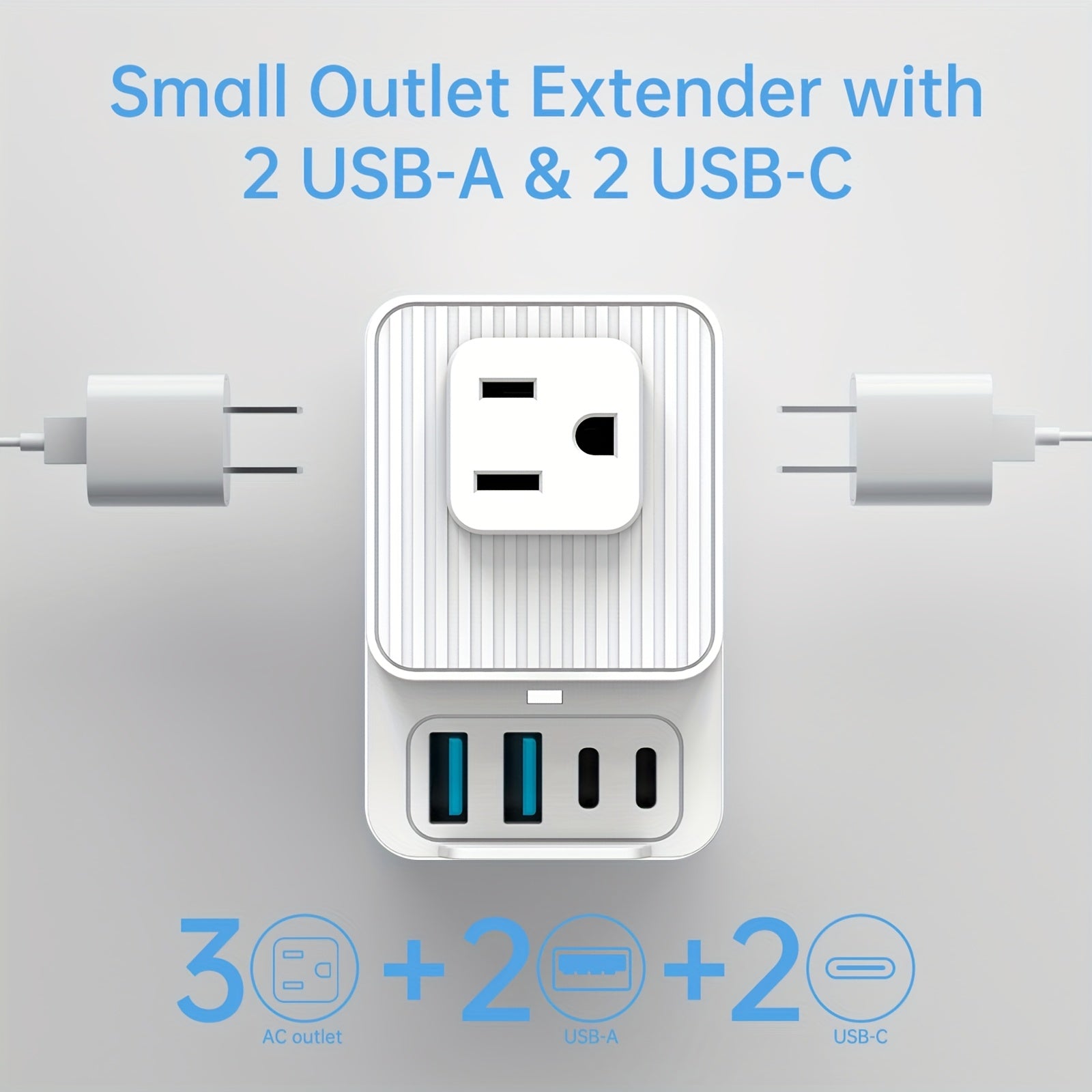 1pc 7-in-1 Multifunctional Power Strip, Compact Flush Mount Outlet Extender with 3 AC Outlets, 2 USB-A & 2 USB-C Ports, Non-Waterproof, 110V-130V US Plug for Smartphones, Tablets, Computers - Travel & Home Office Essentials