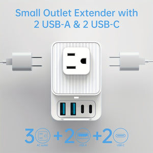 1pc 7-in-1 Multifunctional Power Strip, Compact Flush Mount Outlet Extender with 3 AC Outlets, 2 USB-A & 2 USB-C Ports, Non-Waterproof, 110V-130V US Plug for Smartphones, Tablets, Computers - Travel & Home Office Essentials