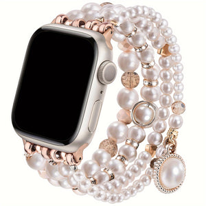 V-MORO 2024 Boho Bracelet Pearl Bracelet Bands Compatible with Apple Wath Bands 38mm 40mm 41mm 42mm 44mm 45mm Women, Natural Pearl Beaded Charms Pretty Straps Dressy Designer Jewelry Stretchy iWatch Bands for Series 10 9 8 7 6 5 4 3 2 1 SE