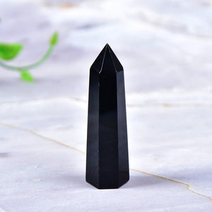 1PC Natural Rock Obsidian Hexagonal Column Crystal Point Mineral Ornament Healing Wand Home Decor DIY Gift Decoration