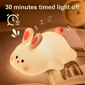 1pc Big Face Rabbit Silicone Night Light Smart Rabbit Patting Light USB Rechargeable Room Desktop Decoration Atmosphere Light with Three Levels of Brightness, Soft Light, 30 Minute Sleep Companion, Timed Automatic Light Off, Classmates and Friends, Christ