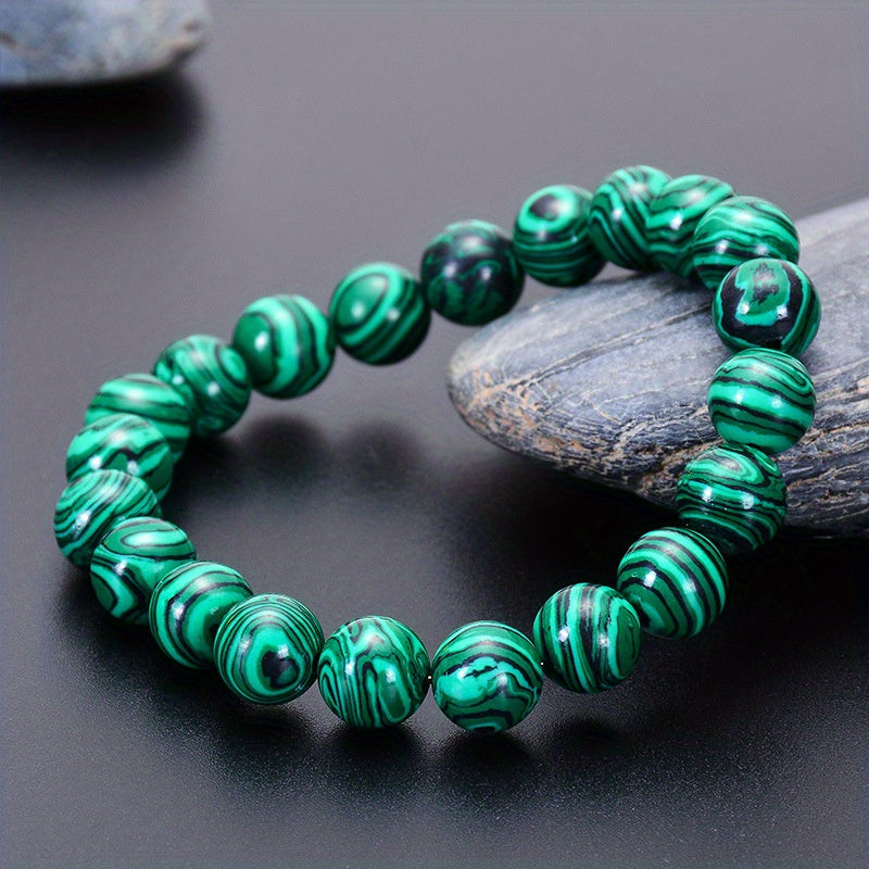 1pc Trendy Minimalist Green Beaded Bracelet For Men For Daily Decoration, Gift For Family And Friends, Holiday Birthday Gift For Boyfriends