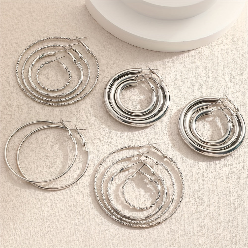 8 Pairs Set Of Hoop Earrings Alloy Jewelry Elegant Simple Style For Women Girls Daily Wear Delicate Set Gifts