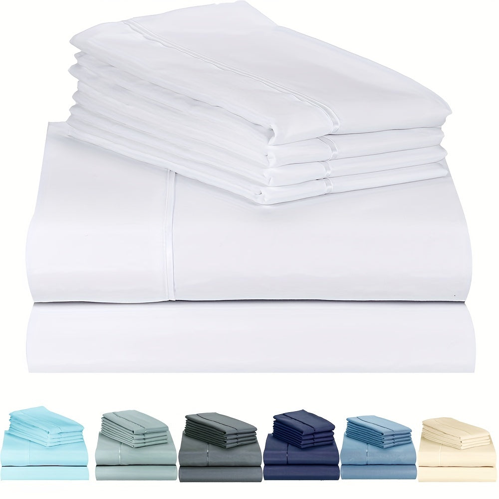 4/6pcs Luxury Cool Fitted Sheet Set, Wrinkle, Fade, Mattress Cover with Deep Pocket, Soft Comfortable Breathable Bedding Set, for Bedroom Hotel (1*Flat Sheet + 1* Fitted Sheet + 2/4*Pillowcases, Without Core)