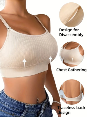 [Seamless Sports Bras] 6pcs Seamless Sports Bras - Breathable, Wire-Free Adjustable Straps & Removable Pads for Yoga & Fitness