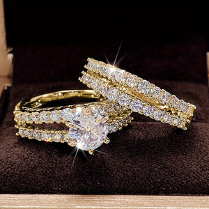 2 Pcs/set Bridal Wedding Rings 18K Gold Plated 6 Prong Setting Zircon Rings For Women Engagement Proposal Jewelry Gift (no Box)