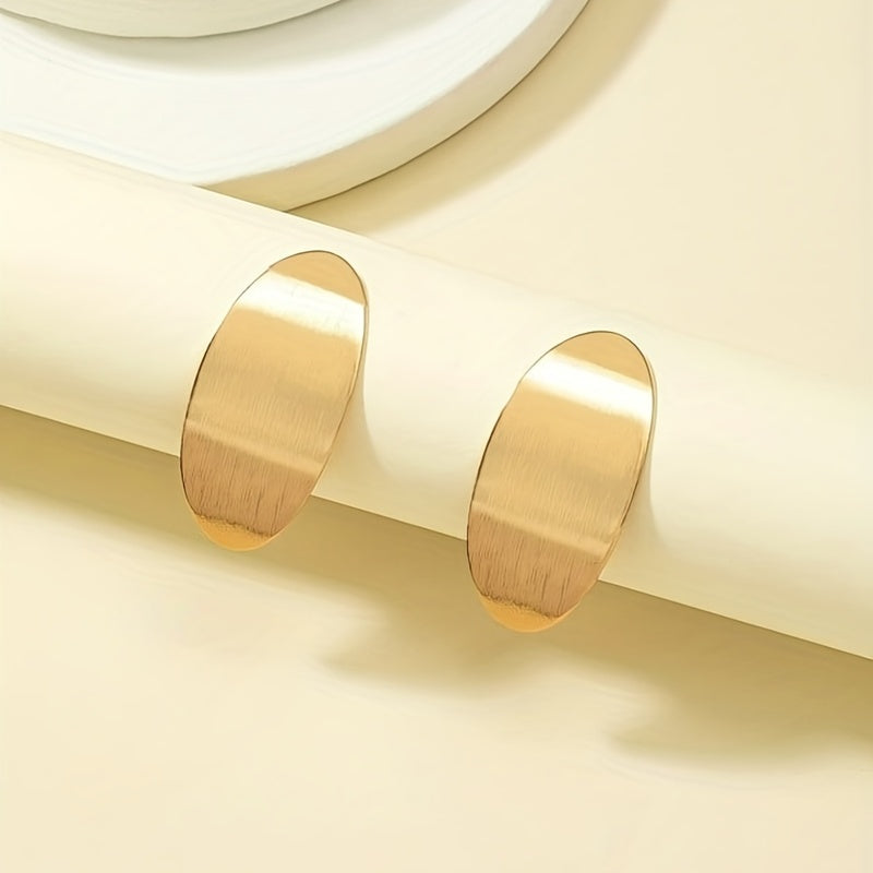 Golden / Silvery Oval Shape Stud Earrings Elegant Simple Style Zinc Alloy Jewelry Trendy Gift For Women Girls