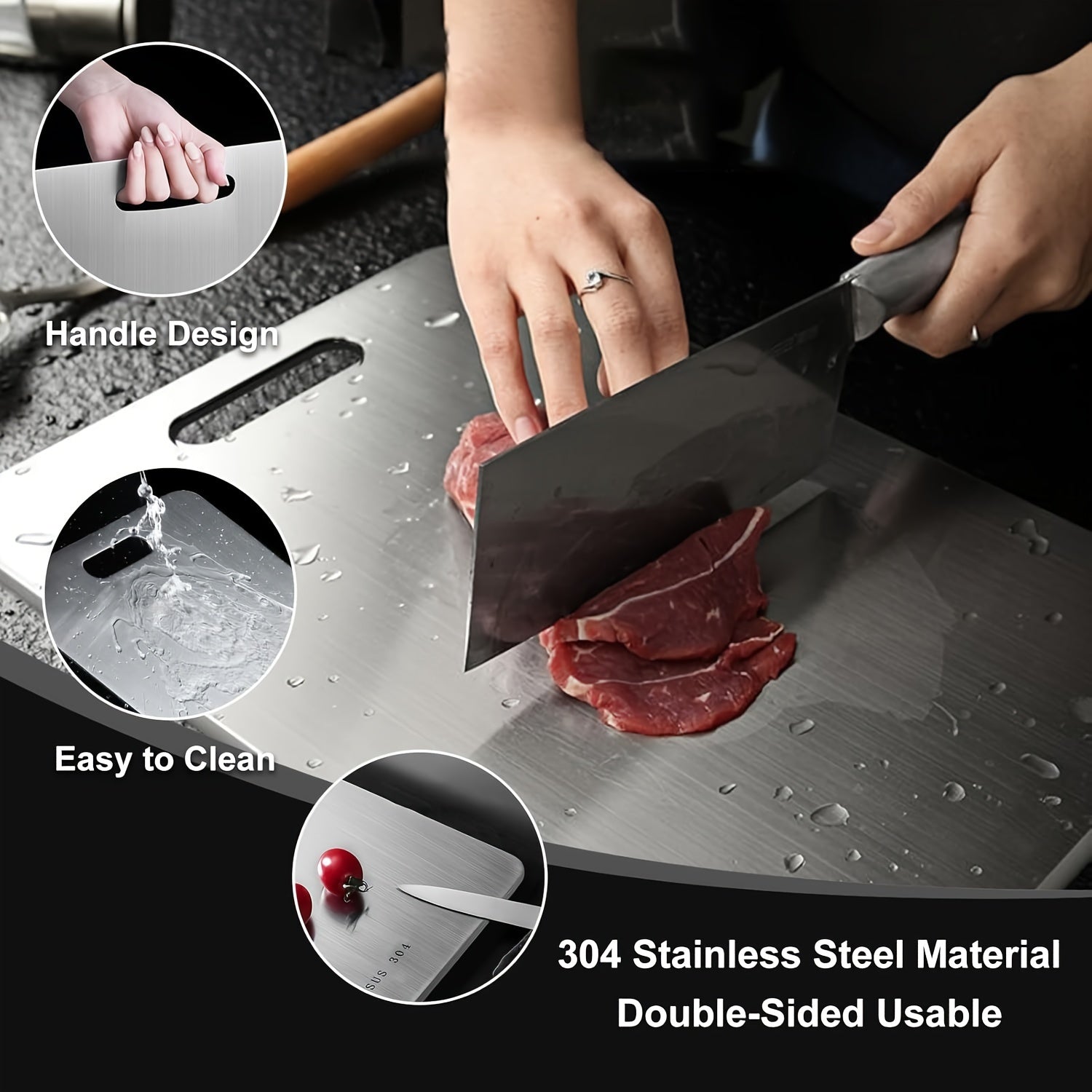 High-grade stainless steel double-sided cutting board - Food grade, retains the original flavor without damaging the knife, multiple sizes available