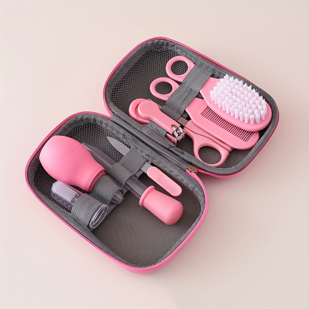 8pcs Baby Care and Beauty Kit, 8-in-1 Portable Safety Grooming Set with Nail Clippers, Comb, Brush, and Nose Cleaner, Suitable for Shower Gifts