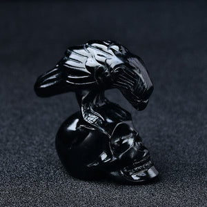 Crystal Skull Hand Carved Obsidian Figurine Crystal DIY Vivid Animal Ornament