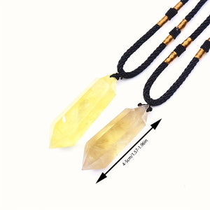 1pc Natural Citrine Crusyal Column Pendant, Yellow Quartz Crystal Stone Point Healing Hexagonal Quartz Wand Treatment Stone For Men, Women,