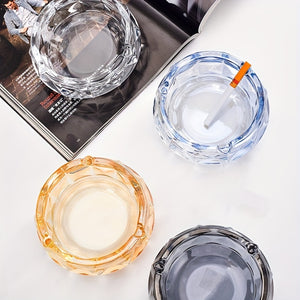 1pc Transparent Household Ashtray, Room Tobacco Plate, Glass Transparent Classic Round Small Ashtray Dish, For Home Room Living Room Office