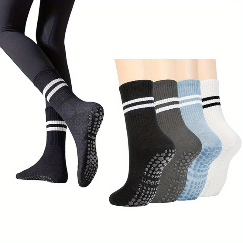 4 Pairs of Pilates Socks, Professional Anti Slip Socks, Five Finger Socks, Mid Tube Yoga Socks, Anti Slip Sports, Solid Color Floor Socks, Yoga Socks