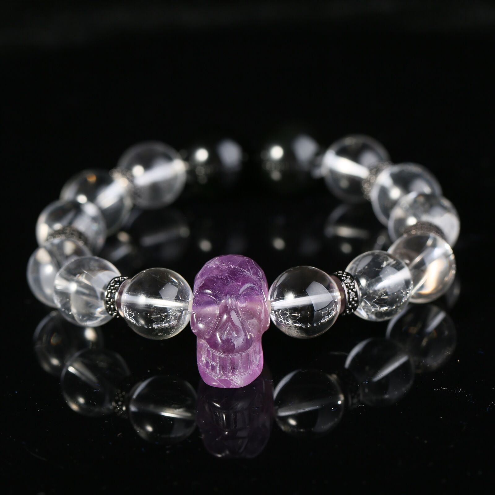 Purple Amethyst Skull Gothic Bracelet Fashion White QUARTZ Crystal Beads Jewelry