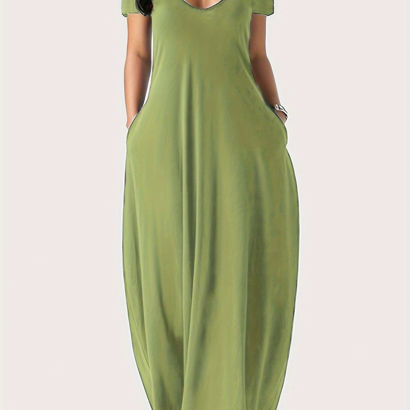 Elegant & Versatile Maxi Dress - Short Sleeve, Pockets, Mid-Elasticity for Women, Ideal for Spring to Fall