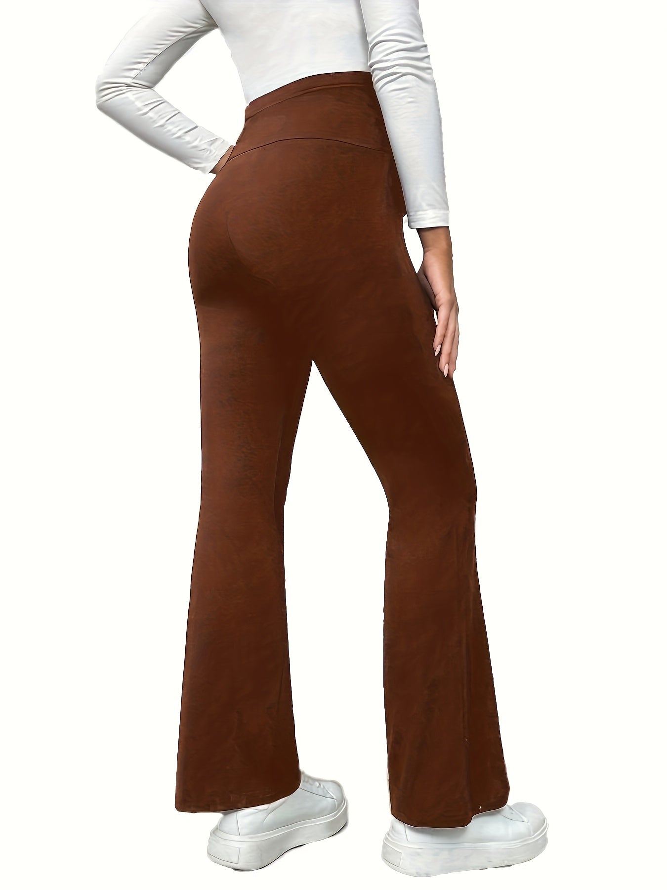 Solid Color Adjustable Waist Flared Pants for Pregnant Women