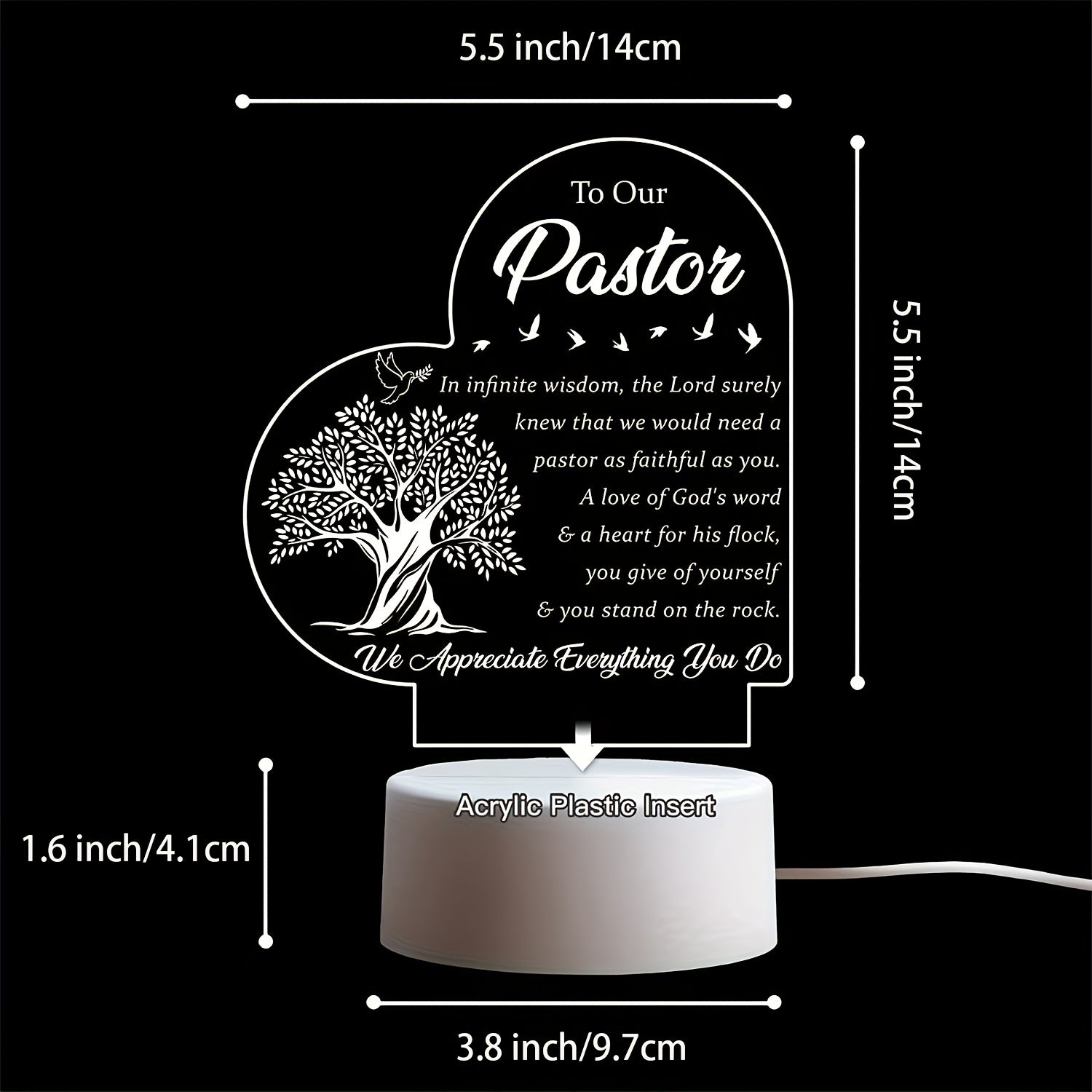 1pc Pastor Gift, Pastor Thank You Gift, Men/women's Pastor Gift, Engraved Acrylic Night Light, Anniversary, Pastor Birthday Gift, Thank You