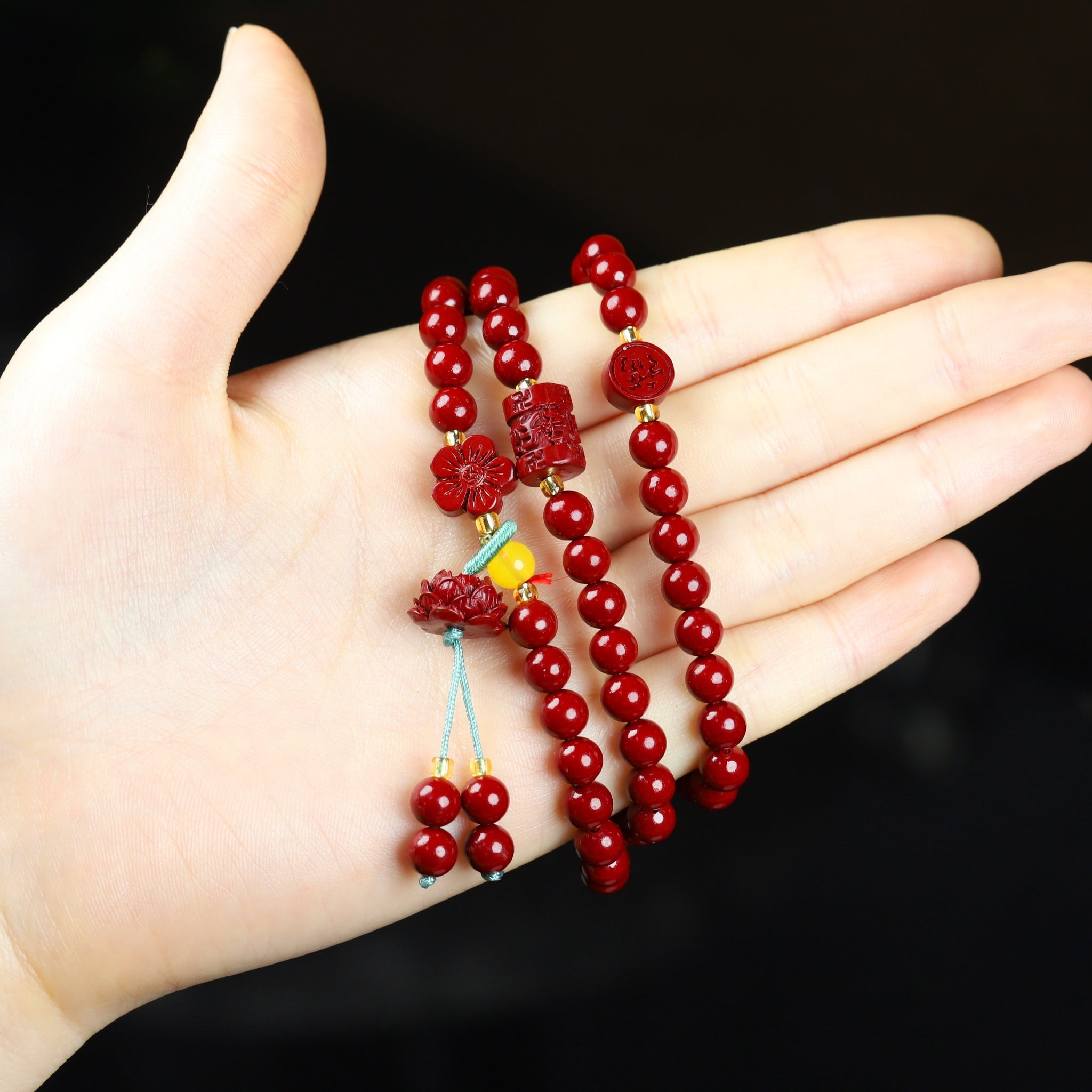 Natural Cinnabar Bracelet Buddhist Beads Bracelet Necklace Dual-purpose Raw Ore Cinnabar Multi-circle Bead Bracelet