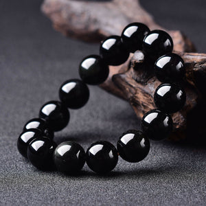 Natural Plain Solid Black Obsidian Quartz Reiki Crystal Fashion Chakra Bracelet