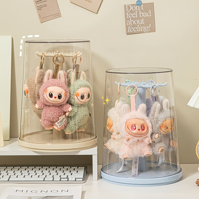 1pc 360° Rotating Display Case - Dustproof Storage for Labubu, Plush Toys, Keychains & Pendants | Transparent Acrylic Organizer | Perfect Gift for Collectors and Hobbyists, Toy Storage Organizer