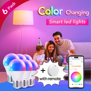 4pcs Smart Light Bulbs with Remote Control, Compatible with Alexa And Google Home LED Light Bulb A19 E26 2.4Ghz WiFi Bulb 60 Watts Equivalent 800lm Dimmable, Music Synchronization for Christmas Party, Room Decor, LED Lights