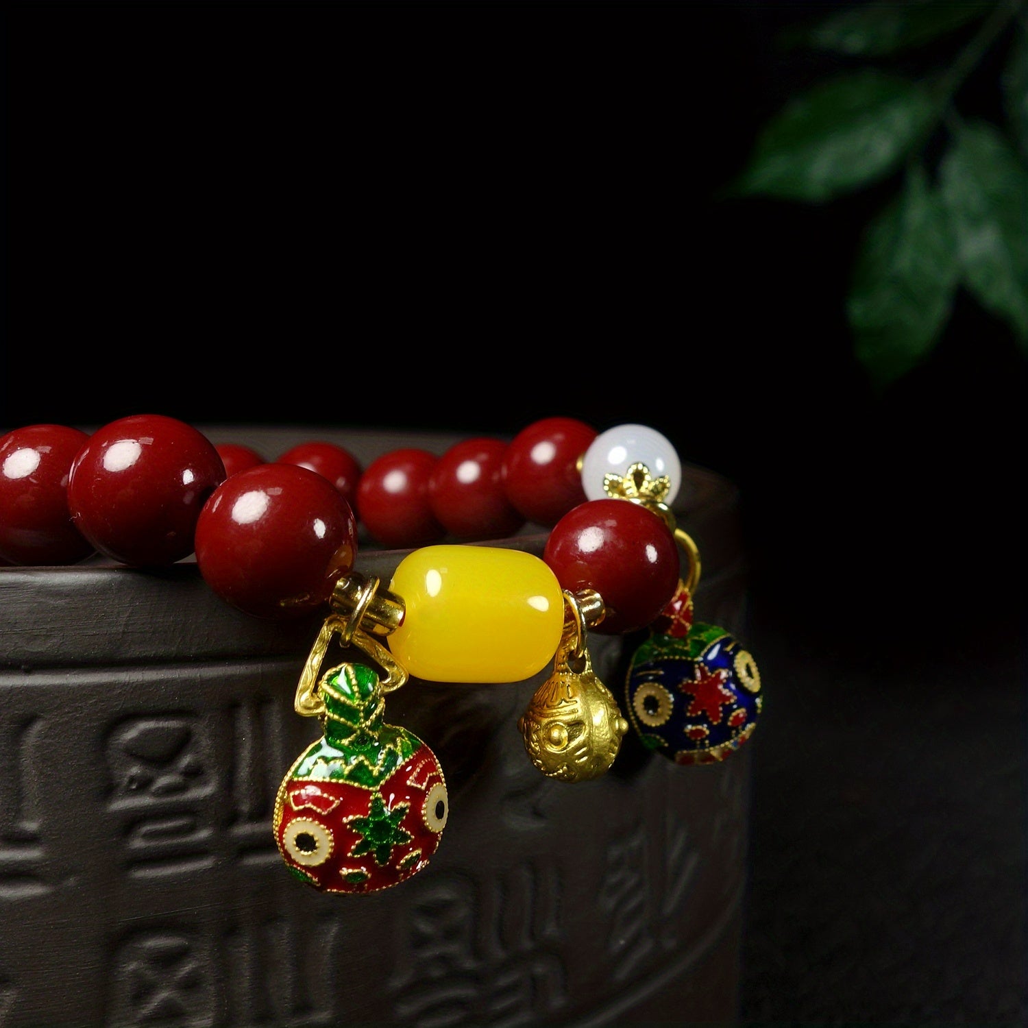 1pc Natural Ore Cinnabar Bracelet Auspicious Three Treasures Ethnic Style Bracelet