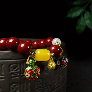 1pc Natural Ore Cinnabar Bracelet Auspicious Three Treasures Ethnic Style Bracelet