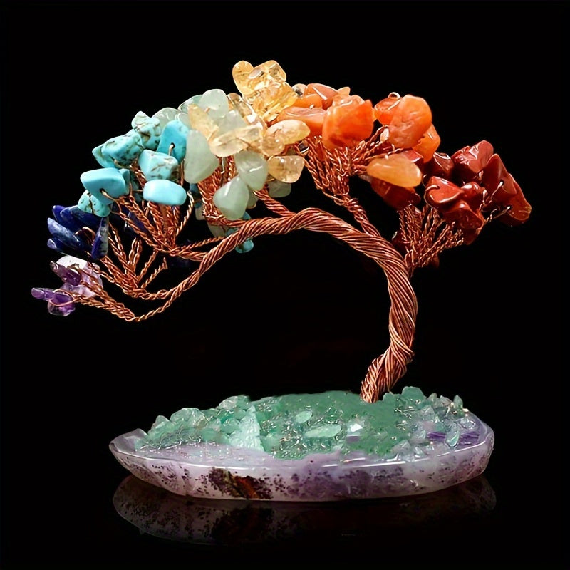 1pc Natural Reiki Crystal 7 Chakra Good Luck Money Tree Crystal Tree With Agate Base - Meditation Spiritual Decor For Good Luck Wealth & Pro