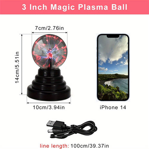 1pc Plasma Ball Lamp Light, 3 Inch Touch Sensitive Magic Plasma Ball USB/Battery Powered Nebula Sphere Globe Novelty Toy For Parties, Prop, Bedroom, Home Decorations