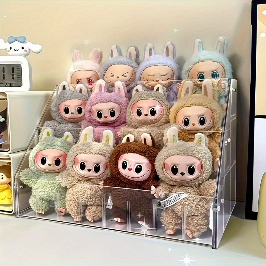 LABUBU Acrylic Plush Toy Display Case - Adjustable Transparent Storage Box, Multi-Layer Shelves, Durable ABS Resin, Sturdy and Safe for Collectibles Organization & Home Decor 2025