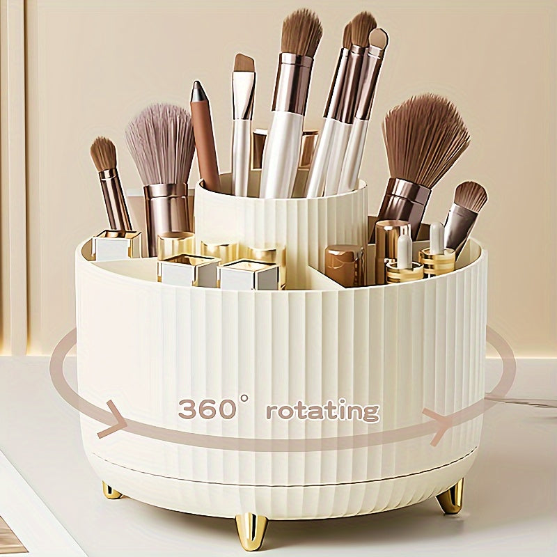 360° Rotating Makeup Organizer - 1pc Plastic Cosmetic Storage with 5 Compartments - Multi-Functional Holder for Brushes, Lipsticks, Skin Car